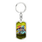Alien Eating Pizza Dog Tag Pendant Keychain Stainless Steel or 18k Gold-Express Your Love Gifts