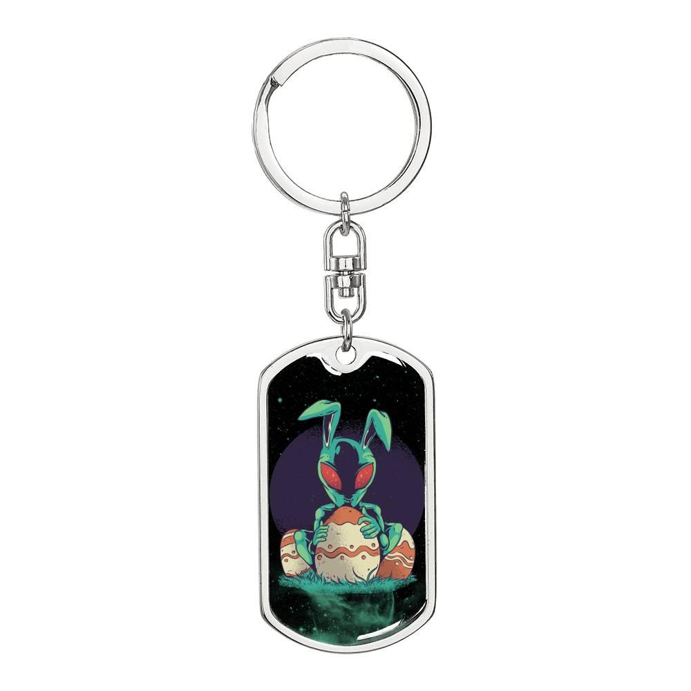 Alien Egg Dog Tag Pendant Keychain Stainless Steel or 18k Gold-Express Your Love Gifts