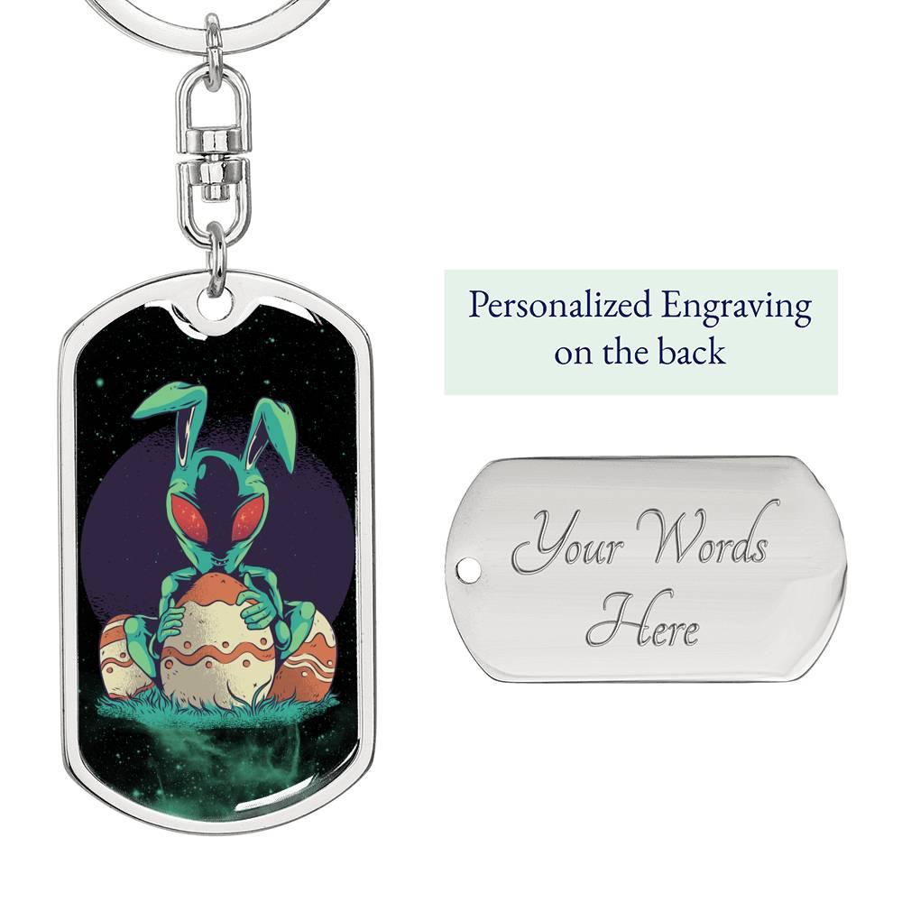 Alien Egg Dog Tag Pendant Keychain Stainless Steel or 18k Gold-Express Your Love Gifts