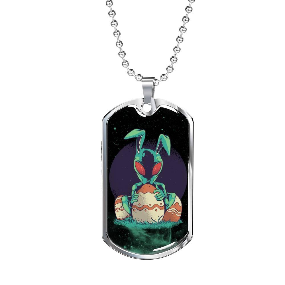 Alien Egg Necklace UFO Fan Gift Stainless Steel or 18k Gold Dog Tag 24" Chain-Express Your Love Gifts
