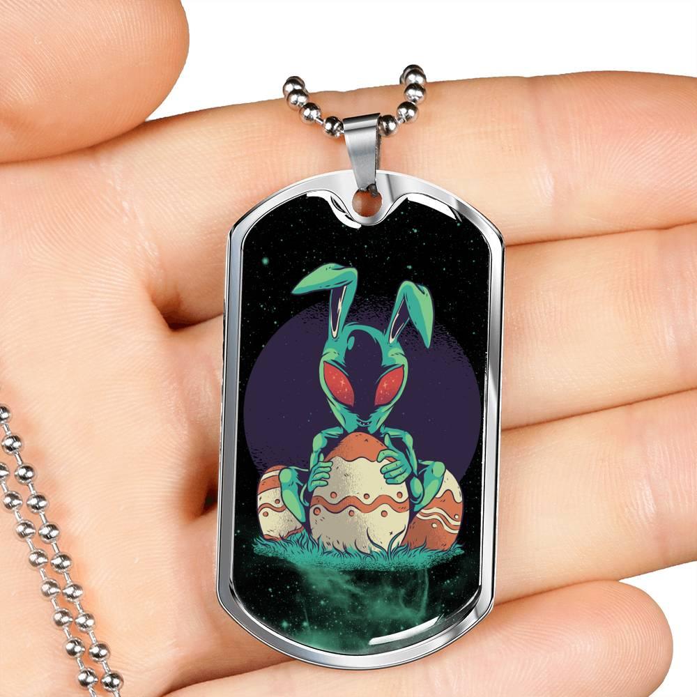 Alien Egg Necklace UFO Fan Gift Stainless Steel or 18k Gold Dog Tag 24" Chain-Express Your Love Gifts