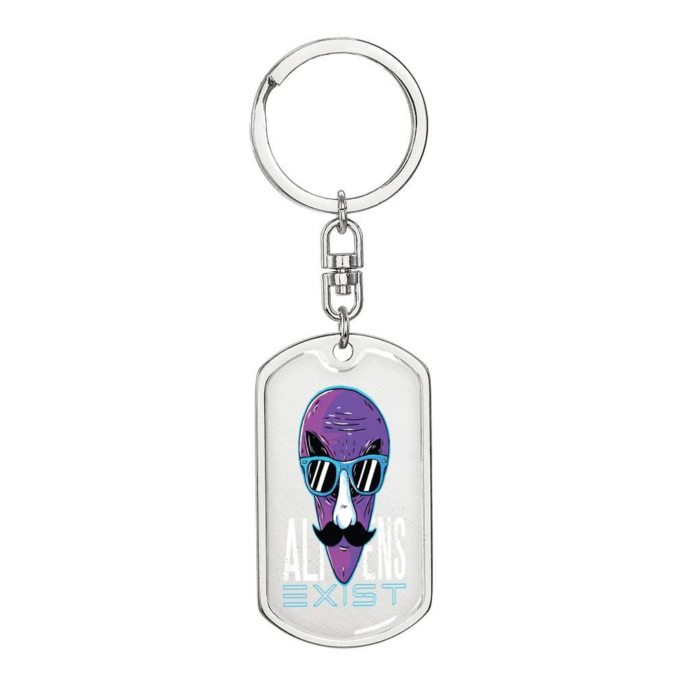 Alien Exist Dog Tag Pendant Keychain Stainless Steel or 18k Gold-Express Your Love Gifts