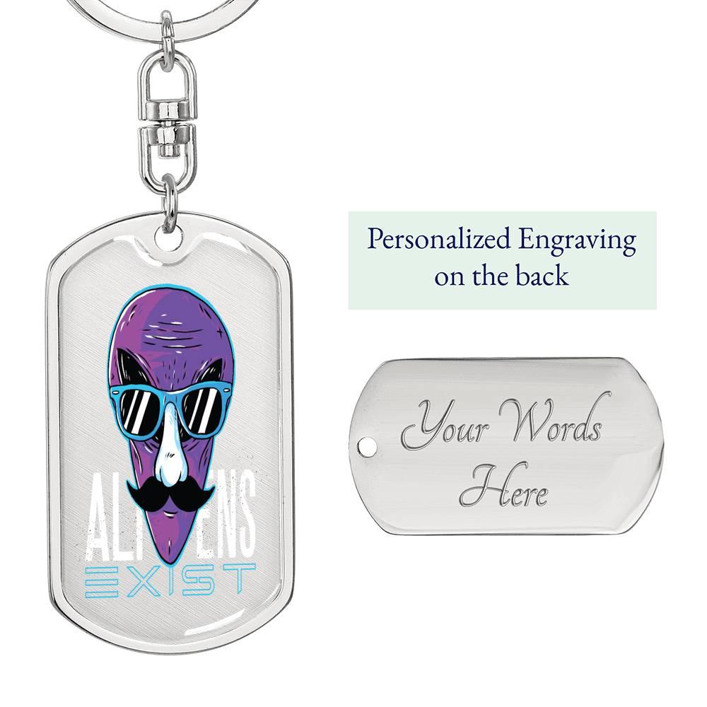 Alien Exist Dog Tag Pendant Keychain Stainless Steel or 18k Gold-Express Your Love Gifts