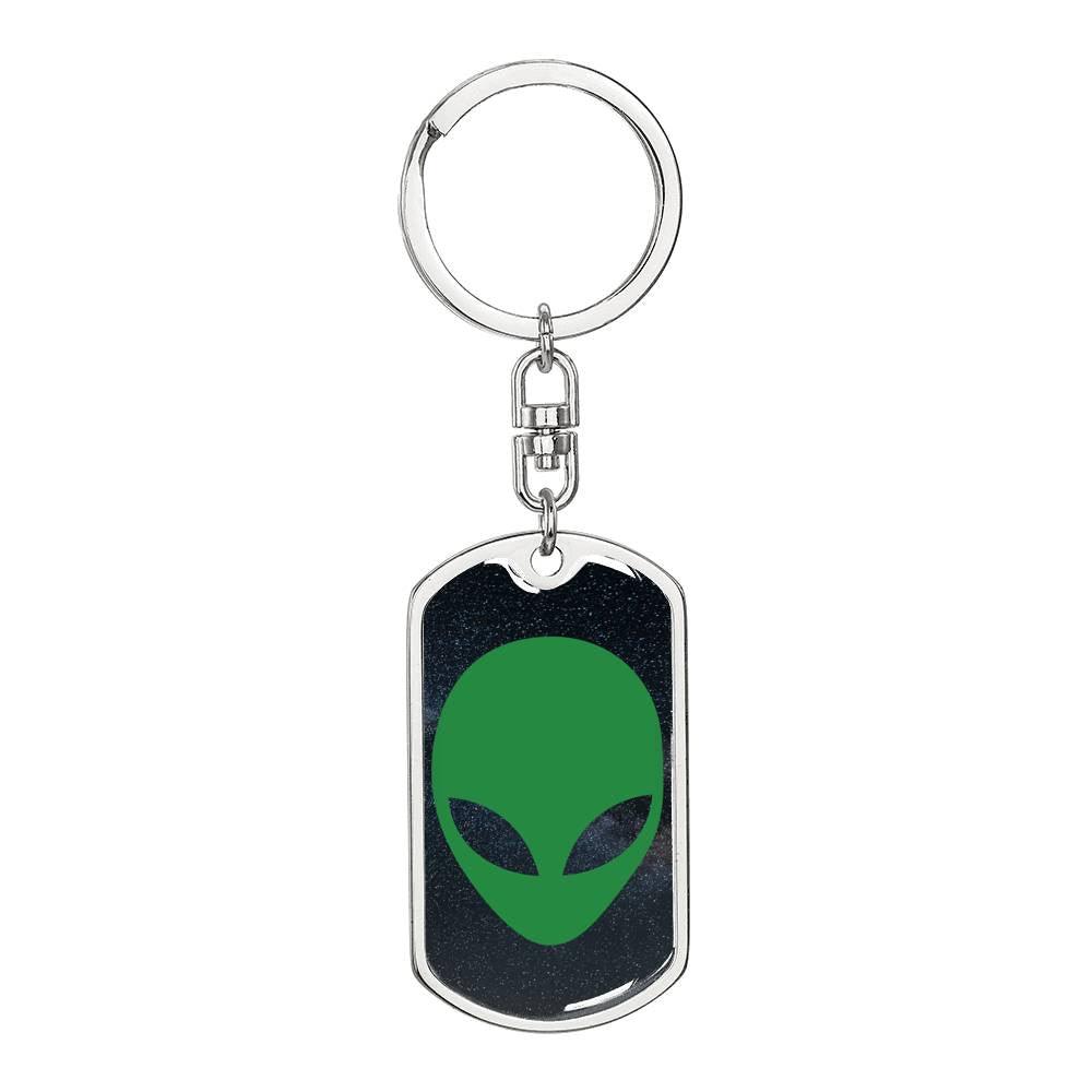 Alien Face Dog Tag Pendant Keychain Stainless Steel or 18k Gold-Express Your Love Gifts