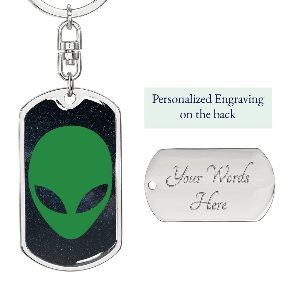 Alien Face Dog Tag Pendant Keychain Stainless Steel or 18k Gold-Express Your Love Gifts