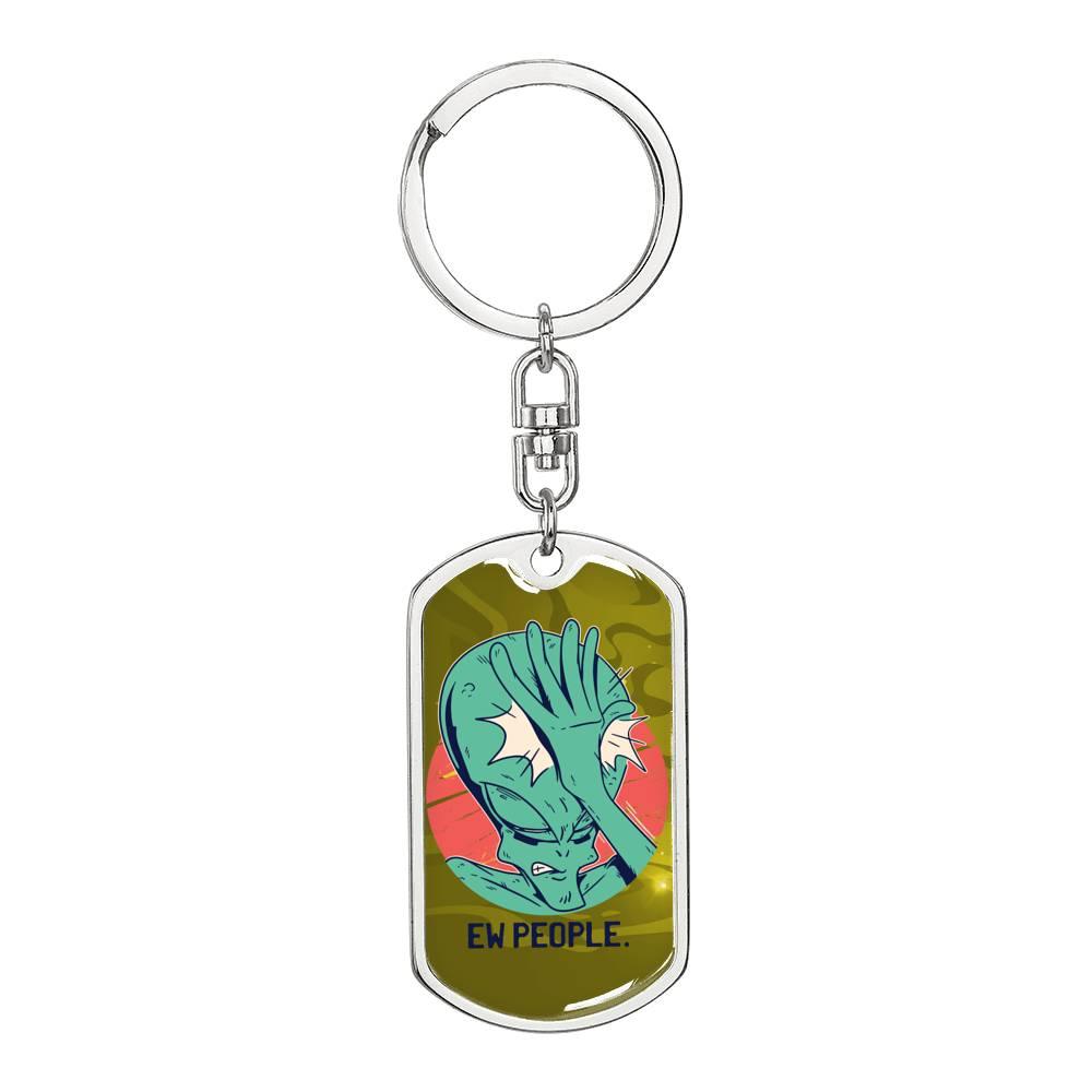 Alien Face Palm Dog Tag Pendant Keychain Stainless Steel or 18k Gold-Express Your Love Gifts