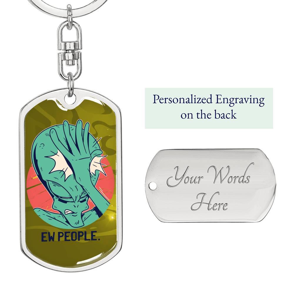 Alien Face Palm Dog Tag Pendant Keychain Stainless Steel or 18k Gold-Express Your Love Gifts