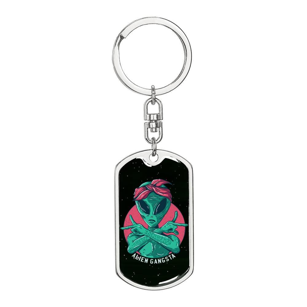 Alien Gangsta Dog Tag Pendant Keychain Stainless Steel or 18k Gold-Express Your Love Gifts