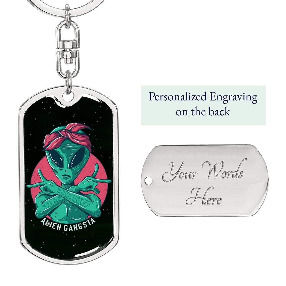 Alien Gangsta Dog Tag Pendant Keychain Stainless Steel or 18k Gold-Express Your Love Gifts