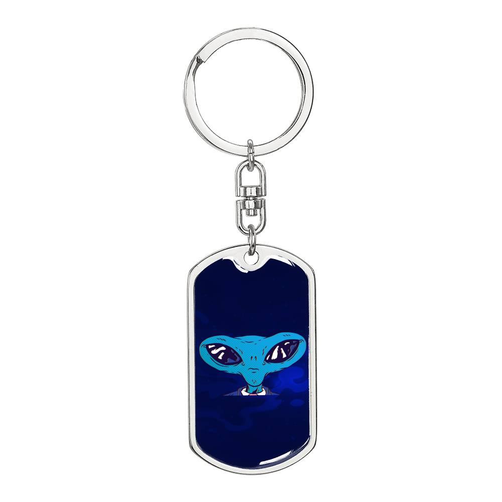 Alien Head Dog Tag Pendant Keychain Stainless Steel or 18k Gold-Express Your Love Gifts