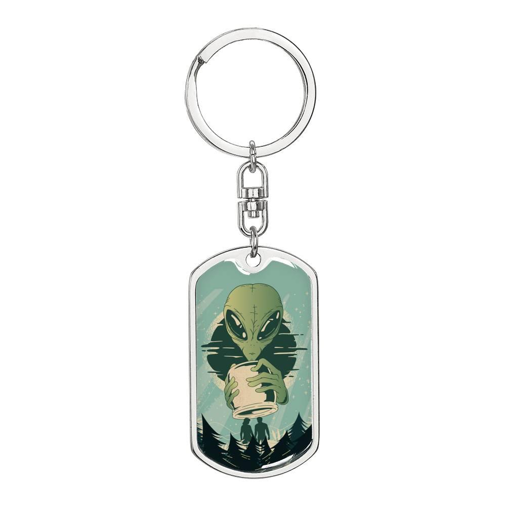 Alien Human Dog Tag Pendant Keychain Stainless Steel or 18k Gold-Express Your Love Gifts