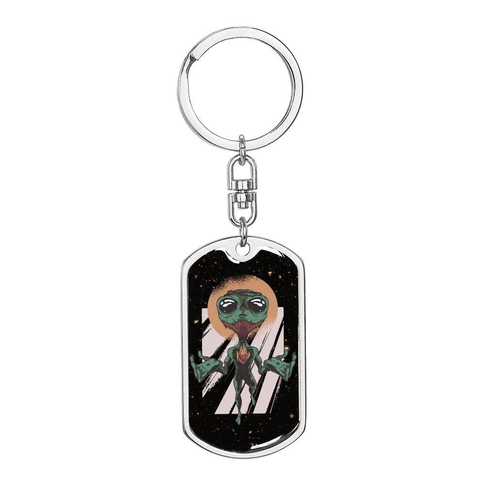 Alien Jesus Dog Tag Pendant Keychain Stainless Steel or 18k Gold-Express Your Love Gifts