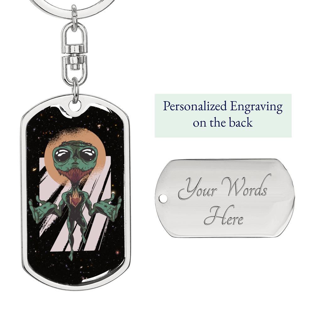 Alien Jesus Dog Tag Pendant Keychain Stainless Steel or 18k Gold-Express Your Love Gifts