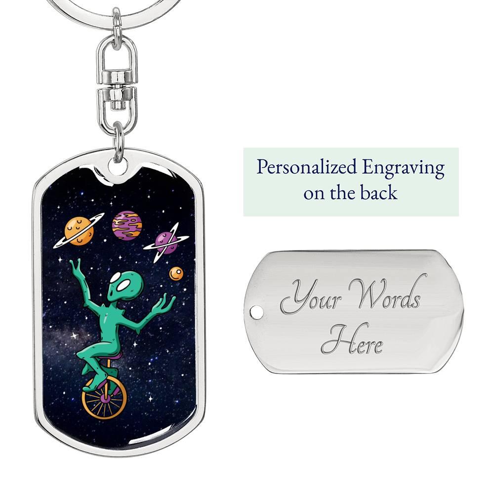Alien Juggler Dog Tag Pendant Keychain Stainless Steel or 18k Gold-Express Your Love Gifts