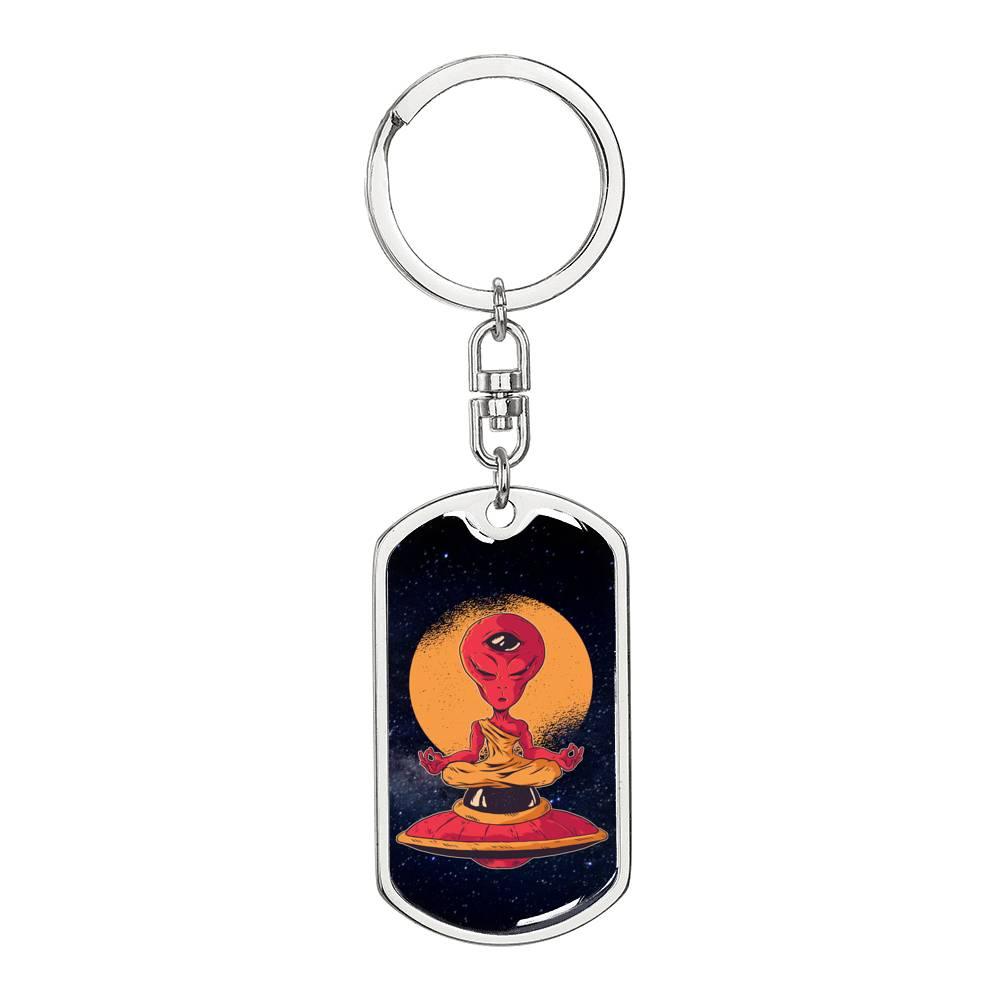 Alien Meditation Dog Tag Pendant Keychain Stainless Steel or 18k Gold-Express Your Love Gifts