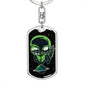 Alien On Planet Dog Tag Pendant Keychain Stainless Steel or 18k Gold-Express Your Love Gifts