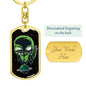 Alien On Planet Dog Tag Pendant Keychain Stainless Steel or 18k Gold-Express Your Love Gifts
