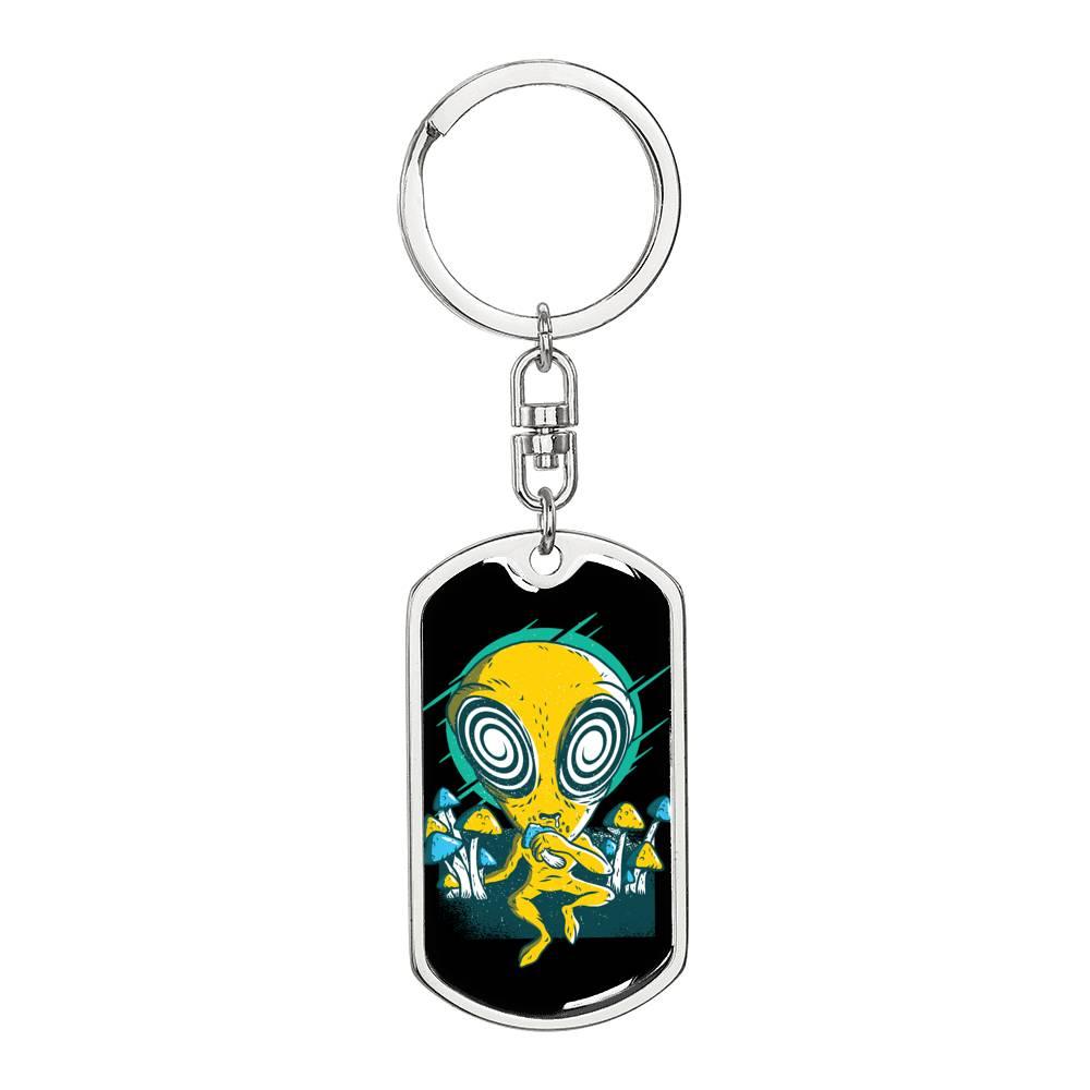 Alien Psychedelic Dog Tag Pendant Keychain Stainless Steel or 18k Gold-Express Your Love Gifts