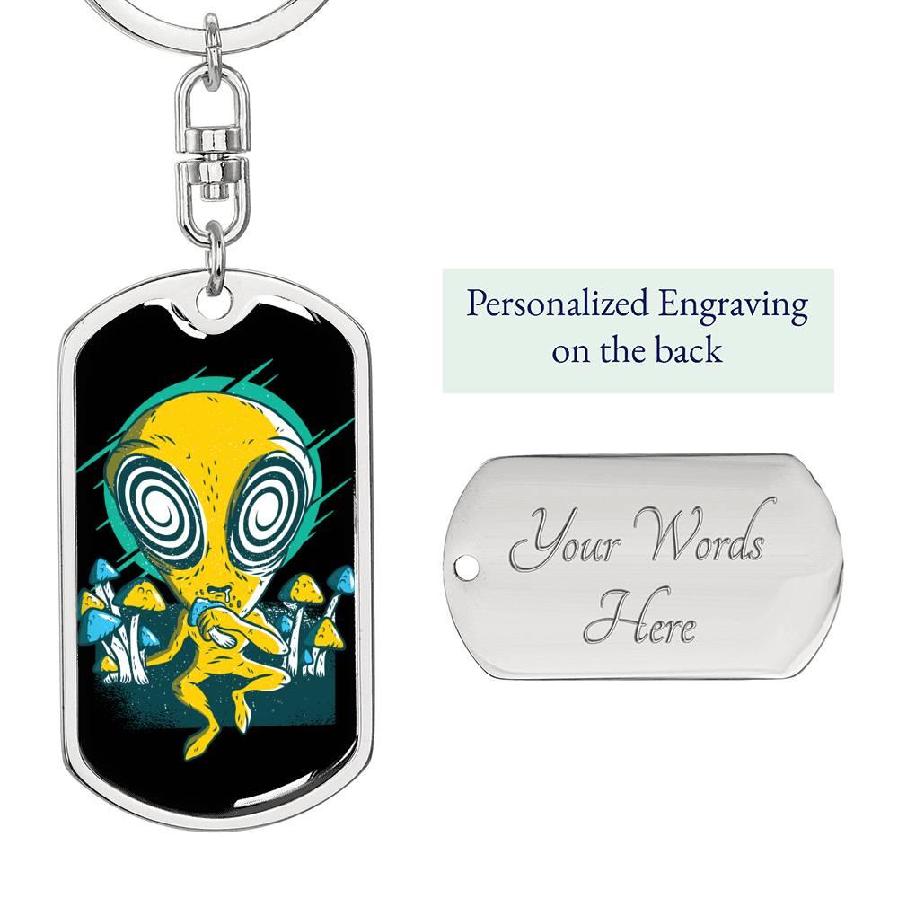 Alien Psychedelic Dog Tag Pendant Keychain Stainless Steel or 18k Gold-Express Your Love Gifts