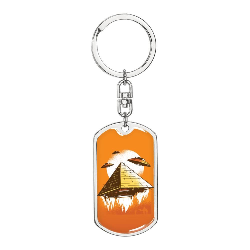Alien Pyramid Dog Tag Pendant Keychain Stainless Steel or 18k Gold-Express Your Love Gifts