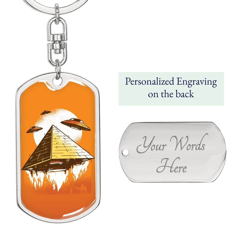 Alien Pyramid Dog Tag Pendant Keychain Stainless Steel or 18k Gold-Express Your Love Gifts