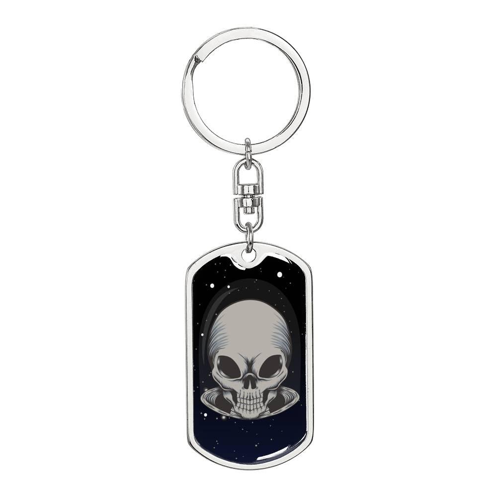 Alien Skull Dog Tag Pendant Keychain Stainless Steel or 18k Gold-Express Your Love Gifts