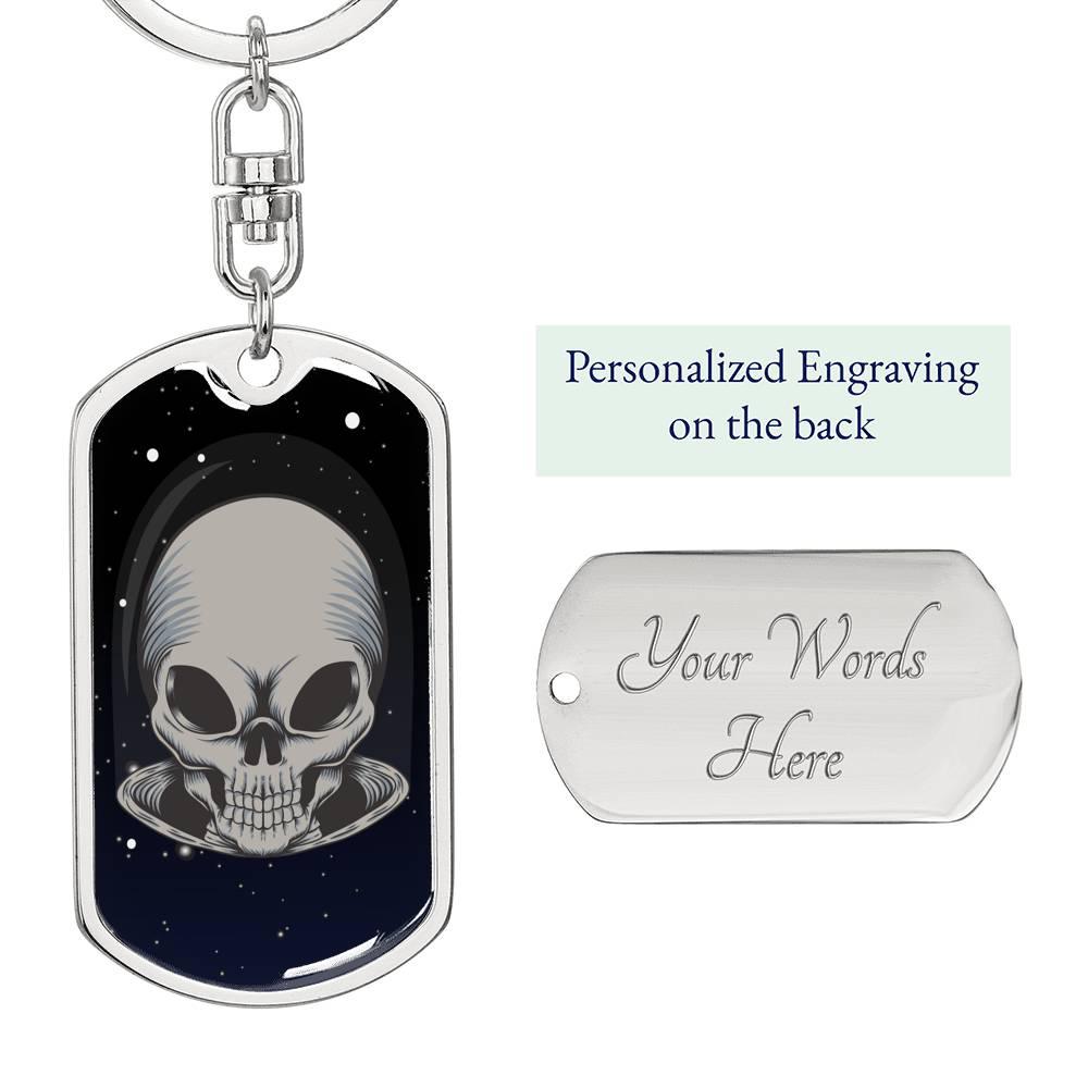 Alien Skull Dog Tag Pendant Keychain Stainless Steel or 18k Gold-Express Your Love Gifts