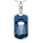 Alien Spaceship Dog Tag Pendant Keychain Stainless Steel or 18k Gold-Express Your Love Gifts