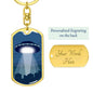 Alien Spaceship Dog Tag Pendant Keychain Stainless Steel or 18k Gold-Express Your Love Gifts