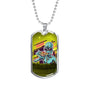 Alien UFO Fan Gift Alien Eating Pizza Necklace Stainless Steel or 18k Gold Dog Tag 24" Chain-Express Your Love Gifts