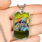 Alien UFO Fan Gift Alien Eating Pizza Necklace Stainless Steel or 18k Gold Dog Tag 24" Chain-Express Your Love Gifts