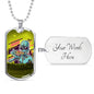 Alien UFO Fan Gift Alien Eating Pizza Necklace Stainless Steel or 18k Gold Dog Tag 24" Chain-Express Your Love Gifts