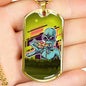 Alien UFO Fan Gift Alien Eating Pizza Necklace Stainless Steel or 18k Gold Dog Tag 24" Chain-Express Your Love Gifts