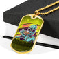 Alien UFO Fan Gift Alien Eating Pizza Necklace Stainless Steel or 18k Gold Dog Tag 24" Chain-Express Your Love Gifts
