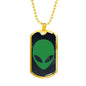 Alien UFO Fan Gift Alien Face Necklace Stainless Steel or 18k Gold Dog Tag 24" Chain-Express Your Love Gifts