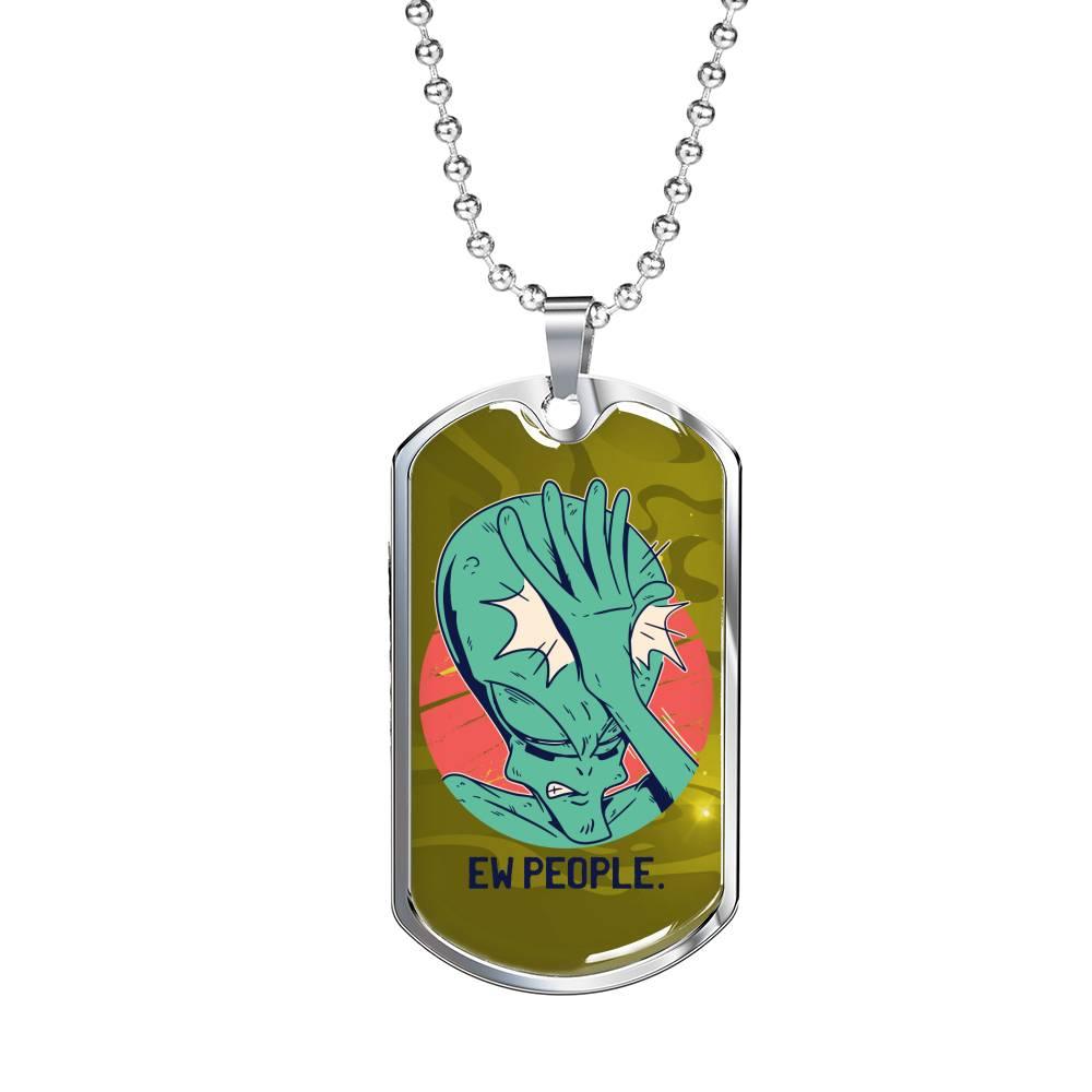 Alien UFO Fan Gift Alien Face Palm Necklace Stainless Steel or 18k Gold Dog Tag 24" Chain-Express Your Love Gifts