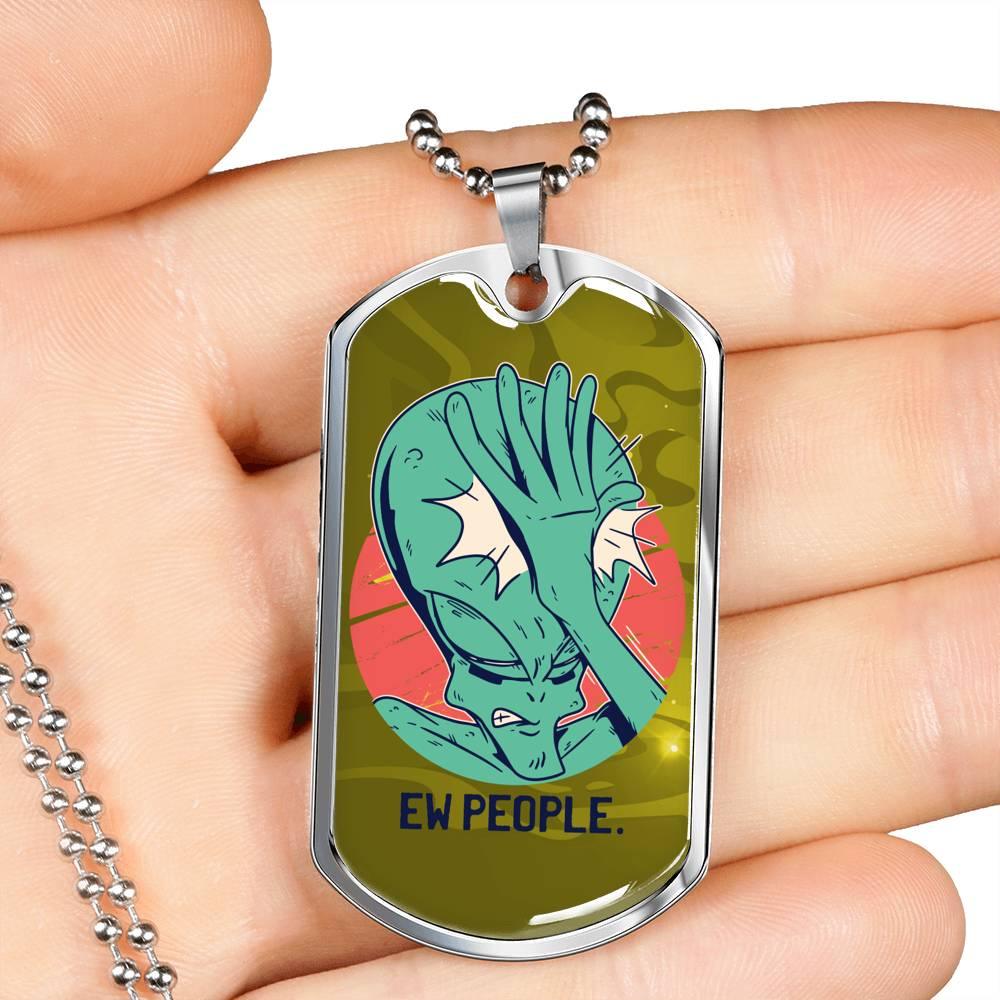 Alien UFO Fan Gift Alien Face Palm Necklace Stainless Steel or 18k Gold Dog Tag 24" Chain-Express Your Love Gifts