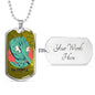 Alien UFO Fan Gift Alien Face Palm Necklace Stainless Steel or 18k Gold Dog Tag 24" Chain-Express Your Love Gifts