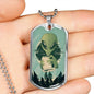 Alien UFO Fan Gift Alien Human Necklace Stainless Steel or 18k Gold Dog Tag 24" Chain-Express Your Love Gifts