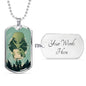 Alien UFO Fan Gift Alien Human Necklace Stainless Steel or 18k Gold Dog Tag 24" Chain-Express Your Love Gifts