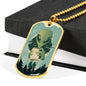 Alien UFO Fan Gift Alien Human Necklace Stainless Steel or 18k Gold Dog Tag 24" Chain-Express Your Love Gifts