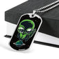 Alien UFO Fan Gift Alien On Planet Necklace Stainless Steel or 18k Gold Dog Tag 24" Chain-Express Your Love Gifts