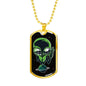 Alien UFO Fan Gift Alien On Planet Necklace Stainless Steel or 18k Gold Dog Tag 24" Chain-Express Your Love Gifts