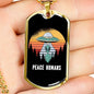 Alien UFO Fan Gift Alien Peace Human Necklace Stainless Steel or 18k Gold Dog Tag 24" Chain-Express Your Love Gifts