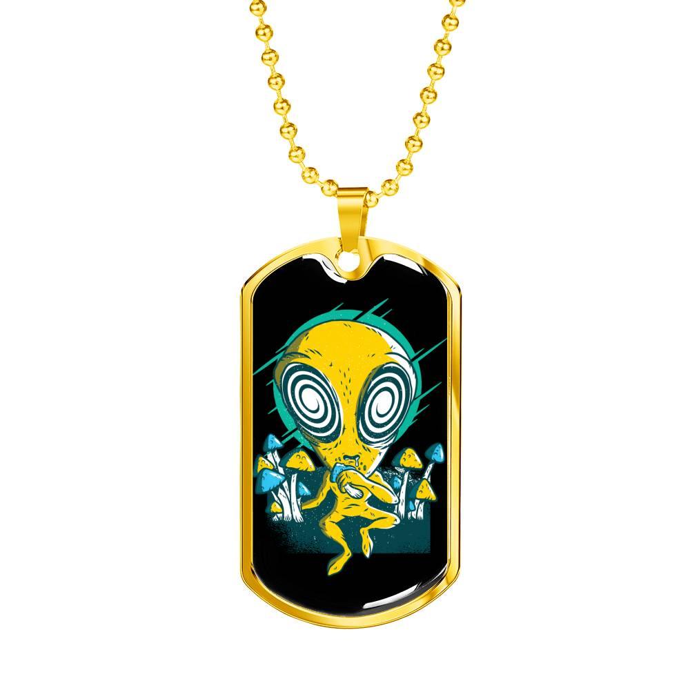 Alien UFO Fan Gift Alien Psychedelic Necklace Stainless Steel or 18k Gold Dog Tag 24" Chain-Express Your Love Gifts