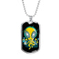 Alien UFO Fan Gift Alien Psychedelic Necklace Stainless Steel or 18k Gold Dog Tag 24" Chain-Express Your Love Gifts