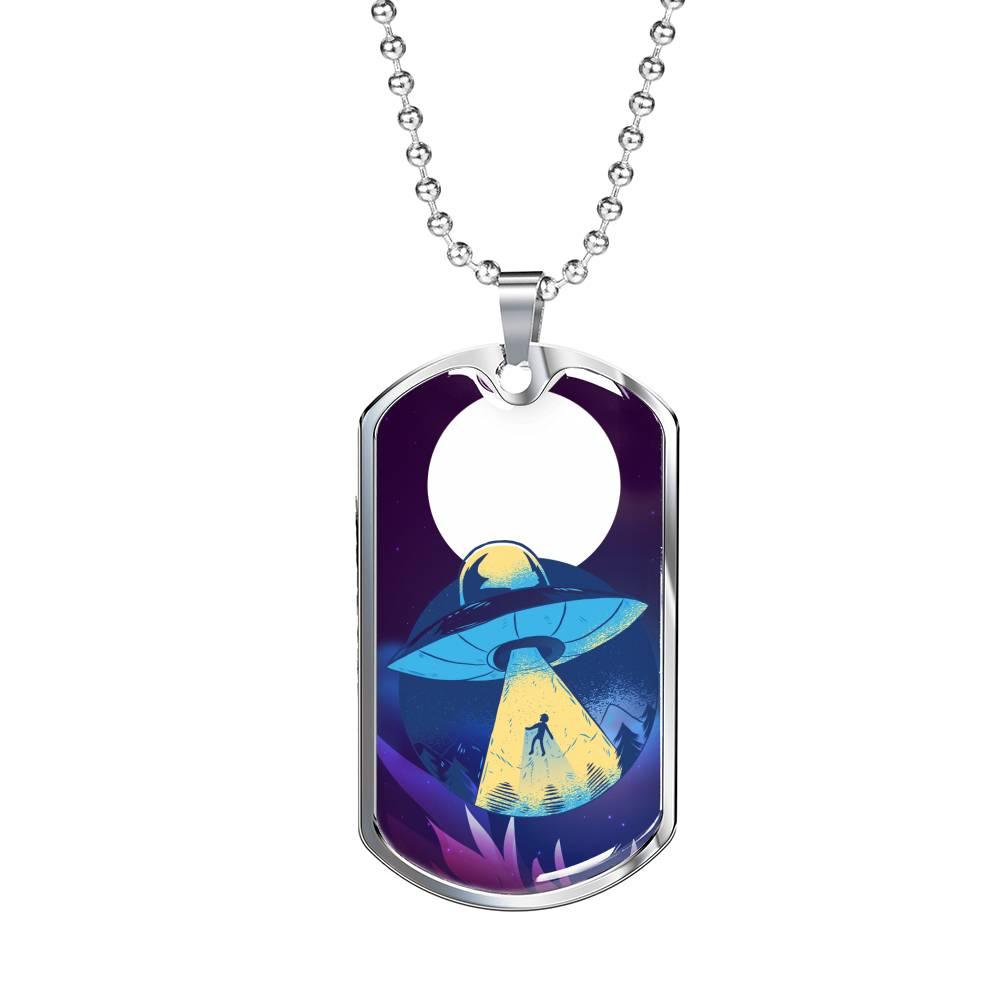 Alien UFO Fan Gift Alien UFO Fan Gift Abduction Necklace Stainless Steel or 18k Gold Dog Tag 24" Chain-Express Your Love Gifts