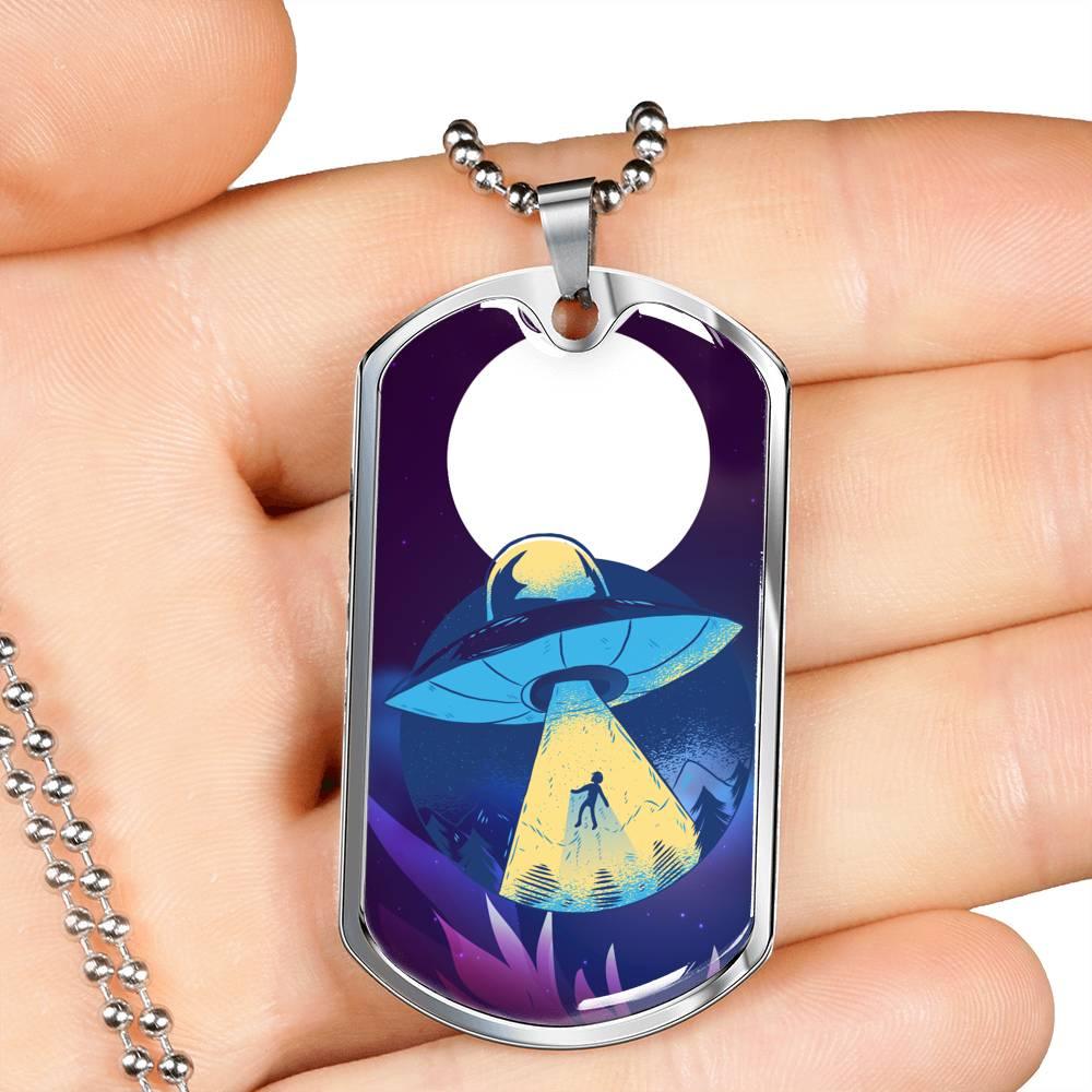 Alien UFO Fan Gift Alien UFO Fan Gift Abduction Necklace Stainless Steel or 18k Gold Dog Tag 24" Chain-Express Your Love Gifts