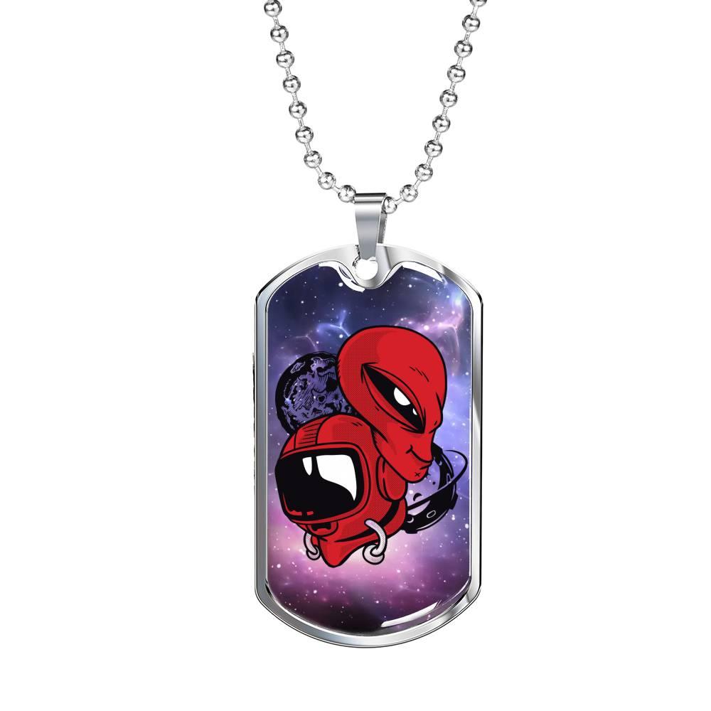 Alien UFO Fan Gift Alien UFO Fan Gift Red Astronauts Necklace Stainless Steel or 18k Gold Dog Tag 24" Chain-Express Your Love Gifts