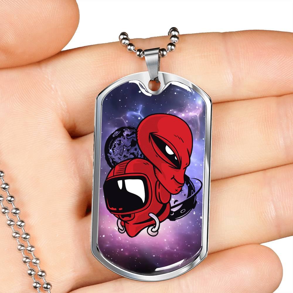 Alien UFO Fan Gift Alien UFO Fan Gift Red Astronauts Necklace Stainless Steel or 18k Gold Dog Tag 24" Chain-Express Your Love Gifts
